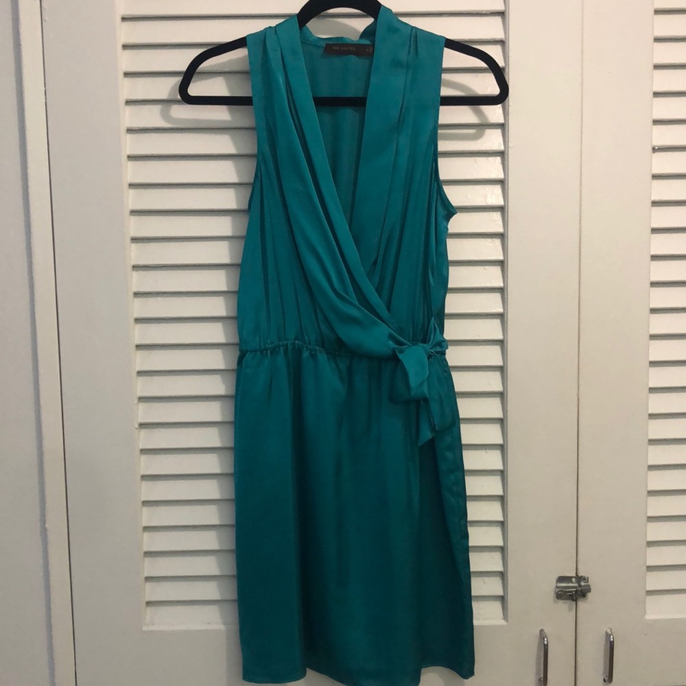 The Limited green/teal sleeveless faux-wrap dress